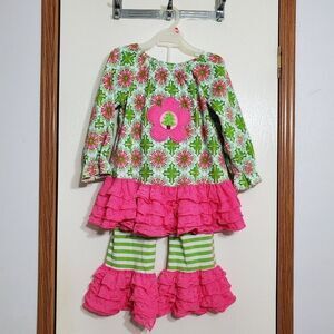 MIS TEE V-US Christmas Set Girls 4/5 Long Sleeved Top & Leggings Pink & Green